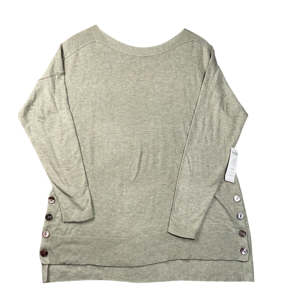 NEW Chico's Tunic‎ Sweater Womens 1P Sage Green Button Side Boat Neck Knit Top